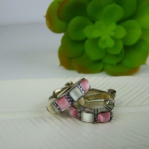 Pink & White Square Stone Earrings